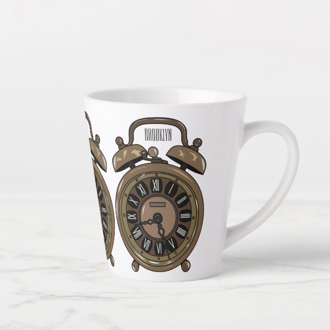 Alarm clock cartoon illustration latte mug (Right)