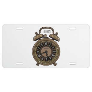 Alarm clock cartoon illustration license plate