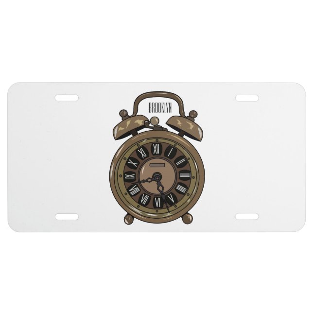 Alarm clock cartoon illustration license plate (Front)