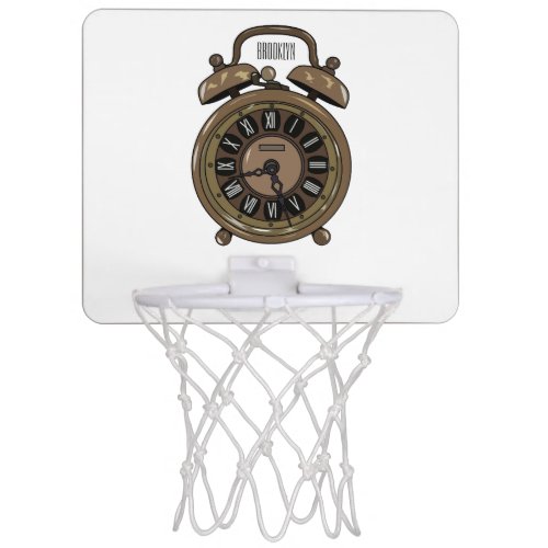 Alarm clock cartoon illustration mini basketball hoop