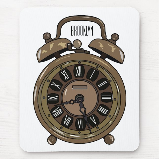 Alarm clock cartoon illustration mouse pad (Front)