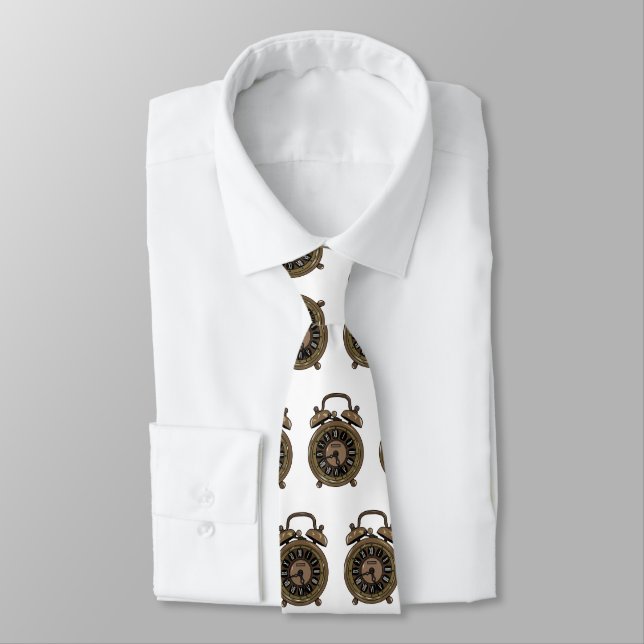Alarm clock cartoon illustration neck tie (Tied)