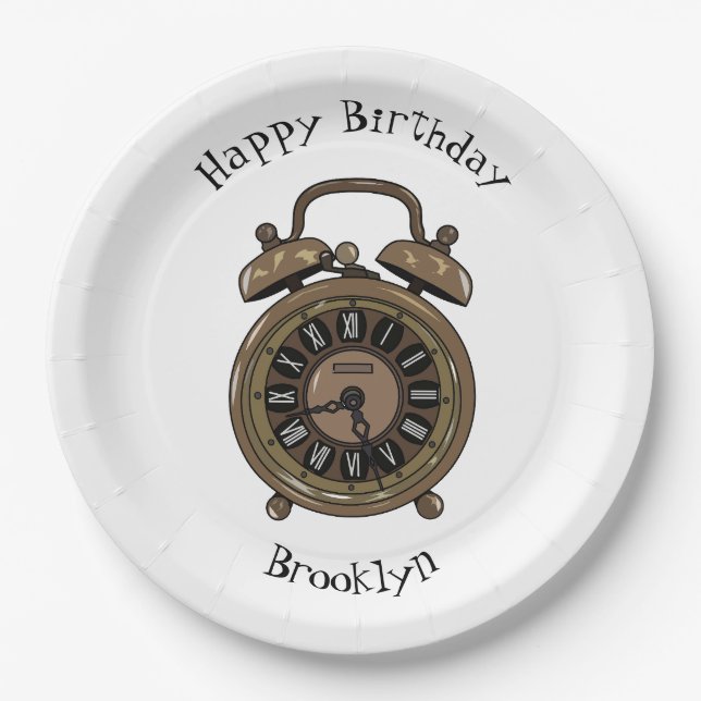 Alarm clock cartoon illustration paper plates (Front)