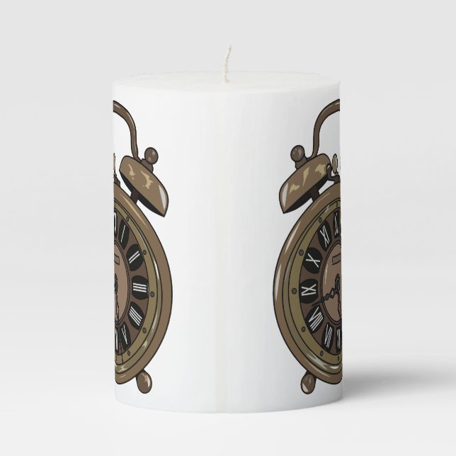Alarm clock cartoon illustration pillar candle (Back)