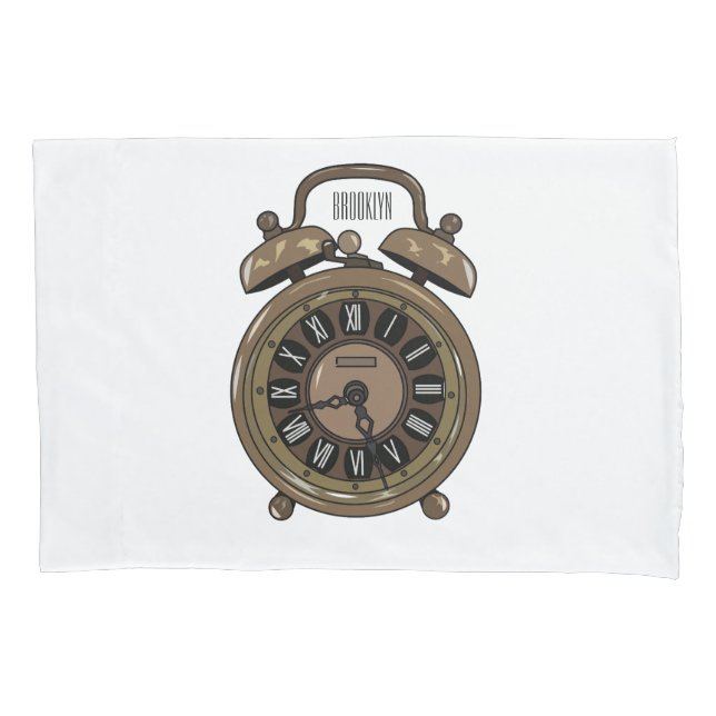 Alarm clock cartoon illustration pillow case (Front)