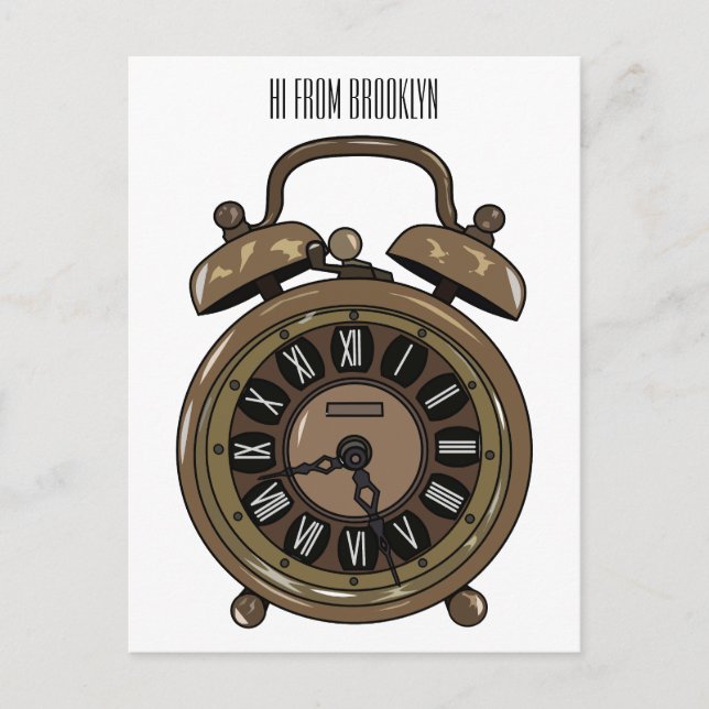 Alarm clock cartoon illustration postcard (Front)
