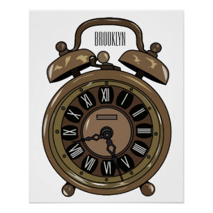 Alarm clock cartoon illustration poster