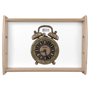 Alarm clock cartoon illustration serving tray