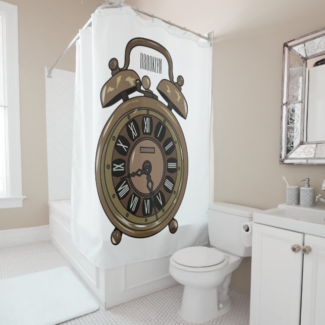 Alarm clock cartoon illustration shower curtain (In Situ)