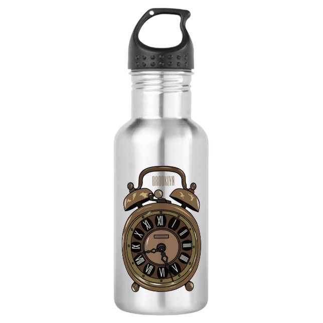 Alarm clock cartoon illustration stainless steel water bottle (Front)