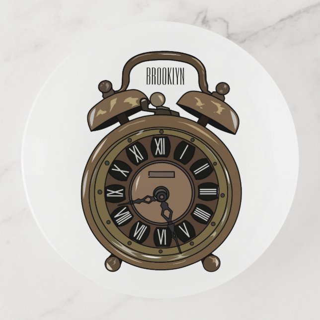 Alarm clock cartoon illustration trinket tray (Front)