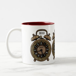 Alarm clock cartoon illustration Two-Tone coffee mug