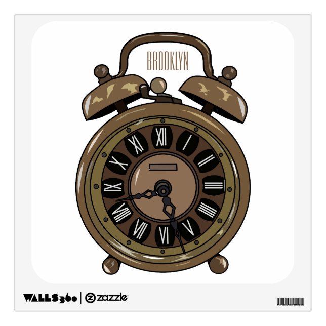 Alarm clock cartoon illustration wall decal (Front)