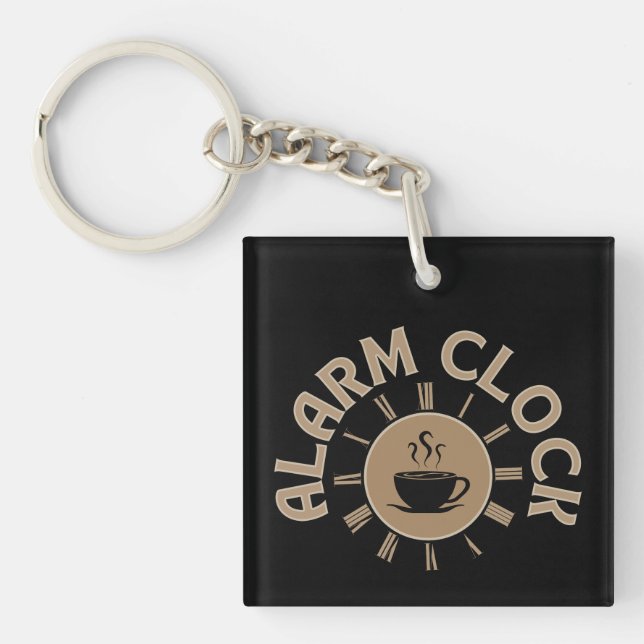 ALARM CLOCK RETRO MORNING COFFEE LOVER KEYCHAIN (Front)