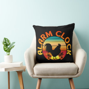 ALARM CLOCK VINTAGE MORNING ROOSTER CHICKEN THROW PILLOW