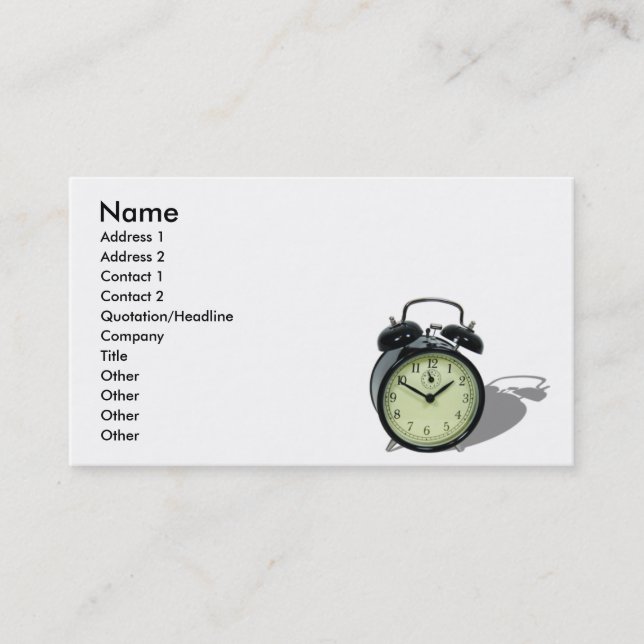 AlarmClockCard, Name, Address 1, Address 2, Con... Business Card (Front)