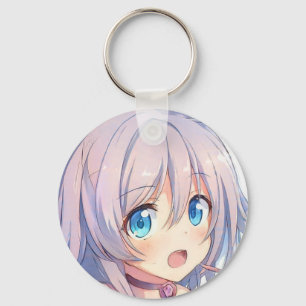 Alarmed anime girl gray hair blue eyes manga keychain