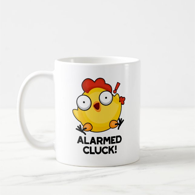 Alarmed Cluck Funny Chicken Clock Pun  Coffee Mug (Left)