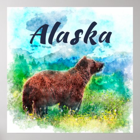 Alaska (ak) Kodiak Brown Bear - Travel Poster