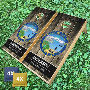 Alaska & Alaska Flag rustic wood / Family fun Cornhole Set