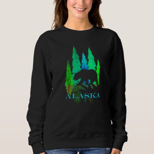 Alaska  Alaskan Northern Light Trees With Bear Sweatshirt