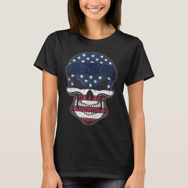 Alaska American Flag Skull  State Flag Alaska Root T-Shirt (Front)