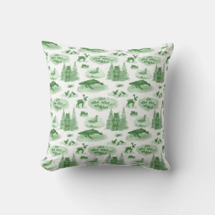 Alaska Animal Toile Throw Pillow (Emerald Green)