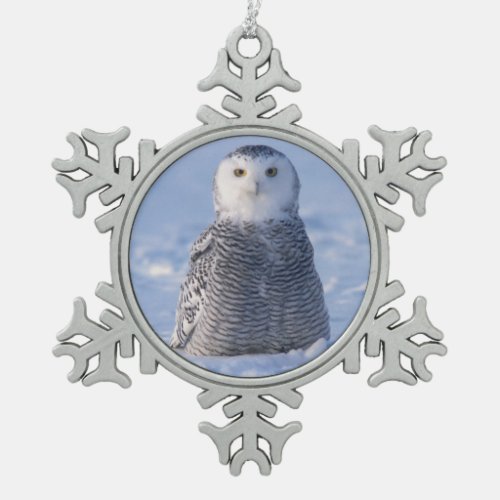 Alaska Arctic Snowy Owl Winter Scene Photo Design Snowflake Pewter Christmas Ornament