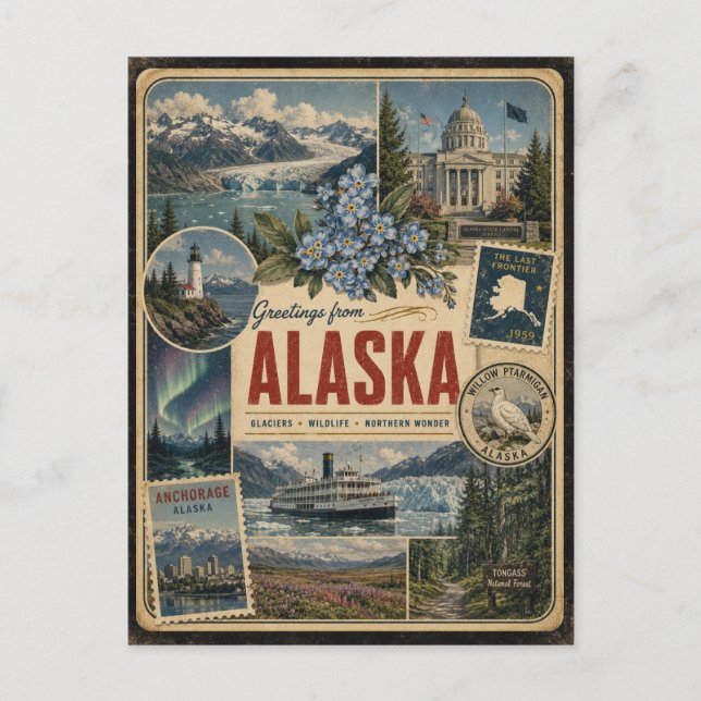 Alaska Authentic Vintage Style Postcard (Front)