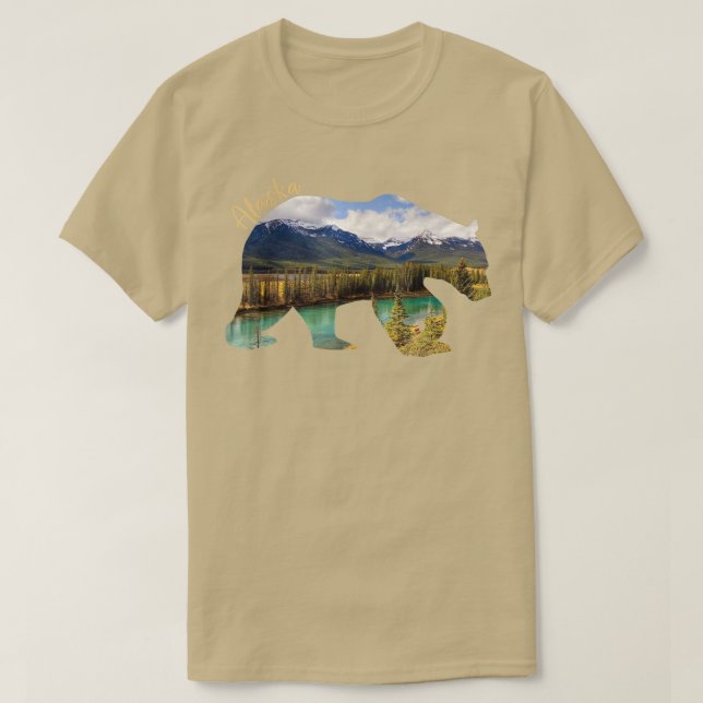 Alaska Bear - Grizzly Bear With Alaska Mountains 3 T-Shirt (Design Front)