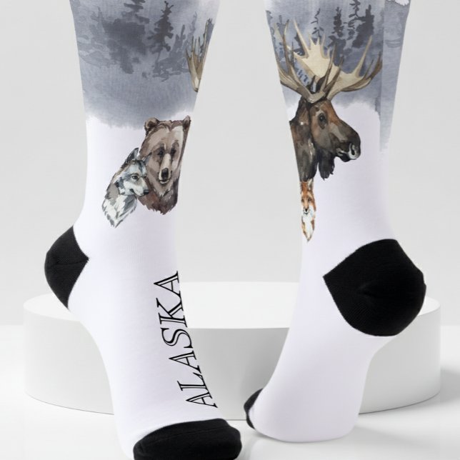 Alaska Bear Moose Forest Cruise Travel Socks (Creator Uploaded)
