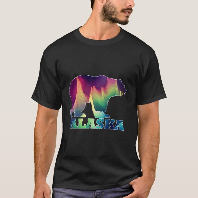 Alaska Bear Northern Lights Aurora Borealis Nature T-Shirt (Front)