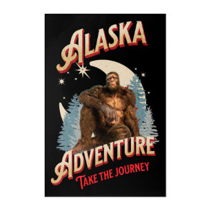 Alaska Bigfoot Adventure Retro Wilderness Art