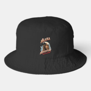 Alaska Bigfoot Adventure Retro Wilderness Art Bucket Hat