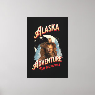 Alaska Bigfoot Adventure Retro Wilderness Art Canvas Print