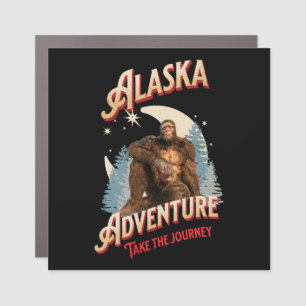Alaska Bigfoot Adventure Retro Wilderness Art Car Magnet