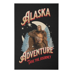 Alaska Bigfoot Adventure Retro Wilderness Art Faux Canvas Print