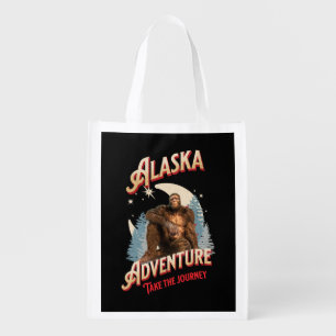 Alaska Bigfoot Adventure Retro Wilderness Art Grocery Bag