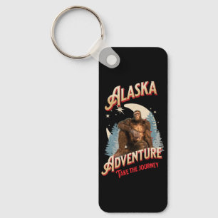 Alaska Bigfoot Adventure Retro Wilderness Art Keychain