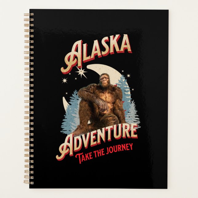 Alaska Bigfoot Adventure Retro Wilderness Art Planner (Front)
