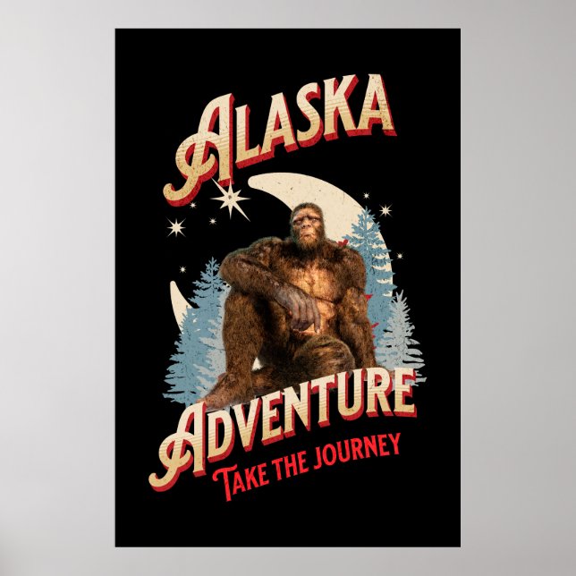 Alaska Bigfoot Adventure Retro Wilderness Art Poster (Front)