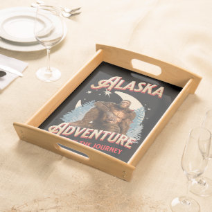 Alaska Bigfoot Adventure Retro Wilderness Art Serving Tray