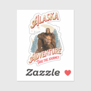 Alaska Bigfoot Adventure Retro Wilderness Art Sticker