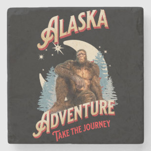 Alaska Bigfoot Adventure Retro Wilderness Art Stone Coaster