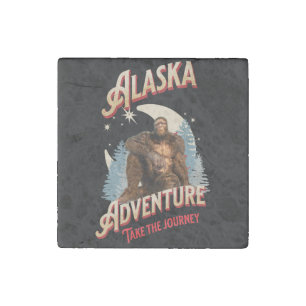 Alaska Bigfoot Adventure Retro Wilderness Art Stone Magnet