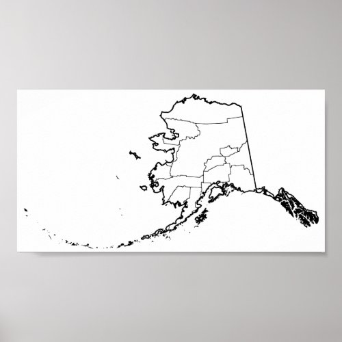 Alaska Boroughs Blank Outline Map Poster