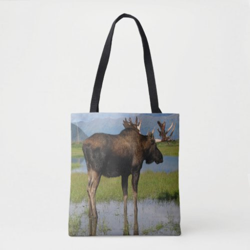Alaska Bull Moose Antlers Scenic Photo Design Tote Bag
