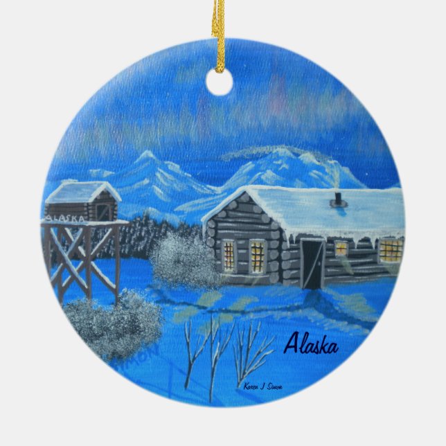 Alaska Bush Homestead Ceramic Ornament (Back)