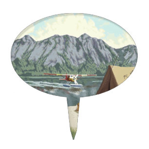 Alaska Bush Plane And Fishing Travel Cake Topper