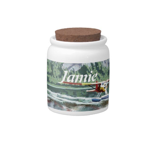 Alaska Bush Plane And Fishing Travel Candy Jar (Front)